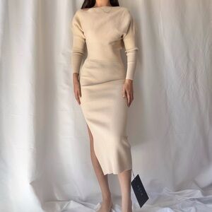 ASTR Cowl Neck Thick Rib Midi Dress in Cream